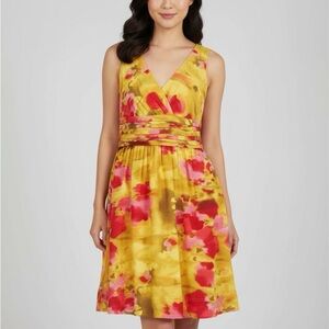 Vibrant Floral Yellow/Green and Pink Women's Sleeves Dress Eliza J Size 10